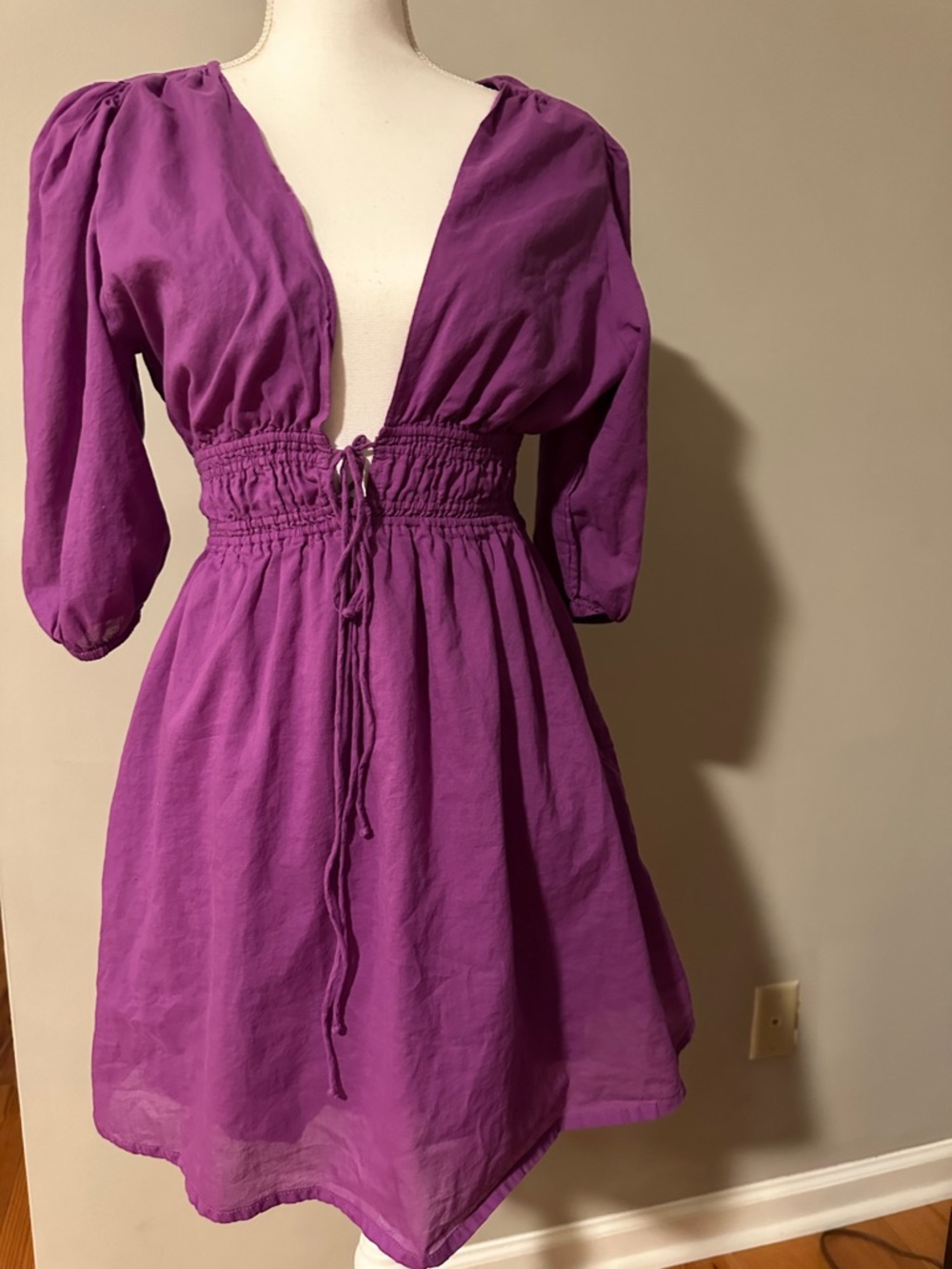 Faithfull the Brand V-Neck Mini Dress in Bright Purple
